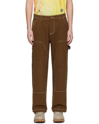 Kidsuper Pantalon brun à piqûres contrastantes - Marron