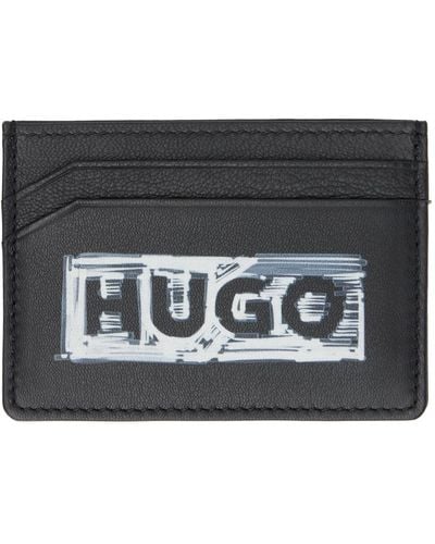 HUGO Porte-cartes noir à logo imprimé