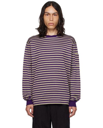 Needles Purple & Off-white Striped Long Sleeve T-shirt - Red
