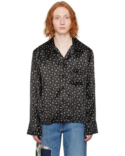Anna Sui Chemise noire à motif fleuri exclusive à ssense