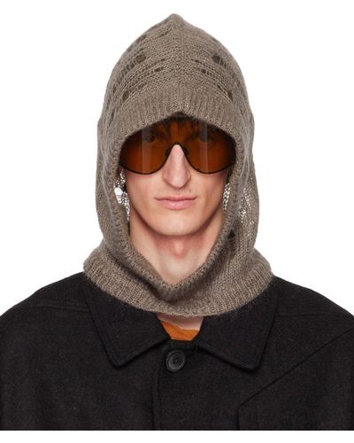 Rick Owens Bonnet de style capuche gris en tricot - Marron