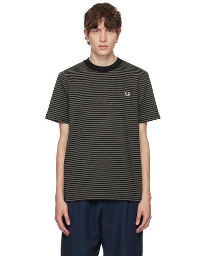 Fred Perry F Perry グレー ファイン ボーダー Tシャツ - ブラック
