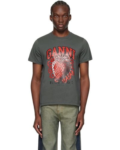 Ganni Gray Relaxed Strawberry T-shirt - Multicolor