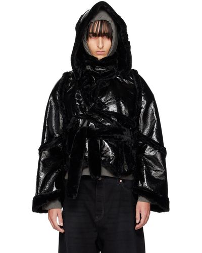OTTOLINGER Manteau cache-cœur noir à garniture en peau retournée synthétique
