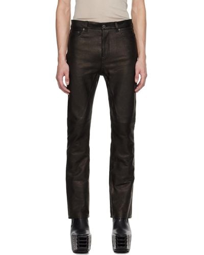 Rick Owens Jim Cut Leather Trousers - Black