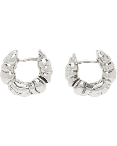 Bottega Veneta Silver Mini Pleat Hoop Earrings - Black