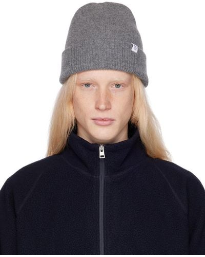 Norse Projects Grey Merino Lambswool Beanie - Blue