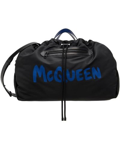 Alexander McQueen Black & Blue Printed Duffle Bag