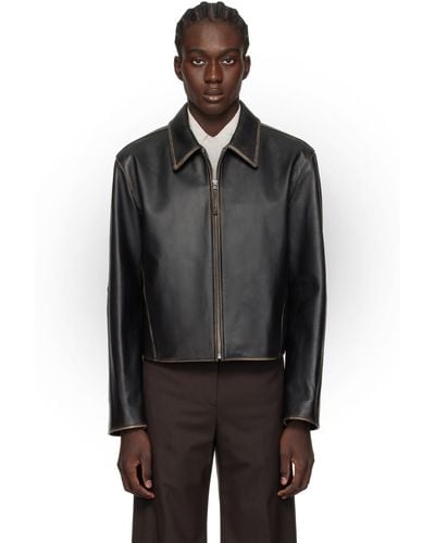 Low Classic Faded Leather Jacket - Black