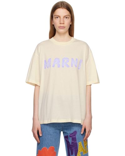 Marni オフホワイト ロゴプリント Tシャツ - ブルー