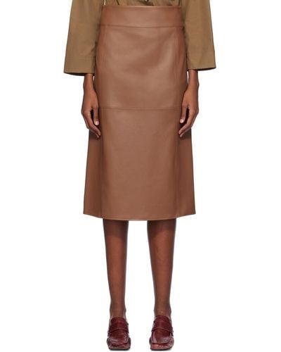 Max Mara Brown Rimini Faux-leather Midi Skirt