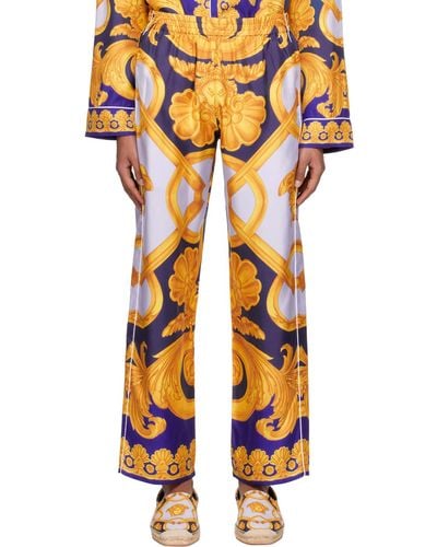 Versace Blue & Yellow Barocco 660 Pyjama Pants - Orange