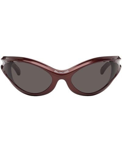 Balenciaga Burgundy Dynamo Round Sunglasses - Black