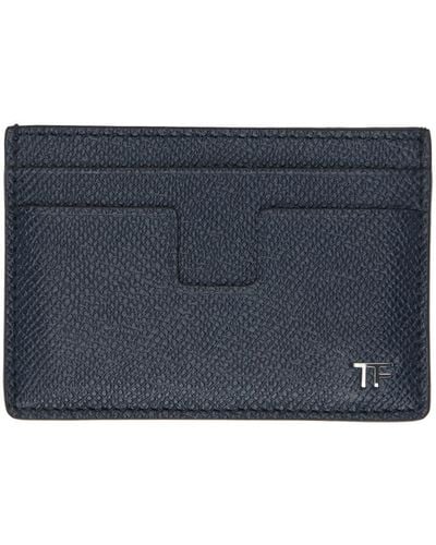 Tom Ford Navy Small Grain Leather Classic Card Holder - Black