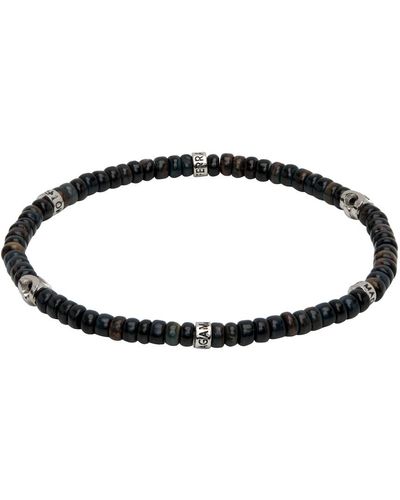 Ferragamo Bracelet bleu marine et brun à perles de quartz œil-de-faucon - Noir