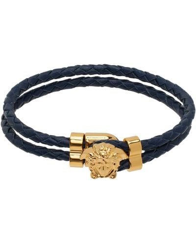 Versace Navy Medusa Leather Bracelet - Blue