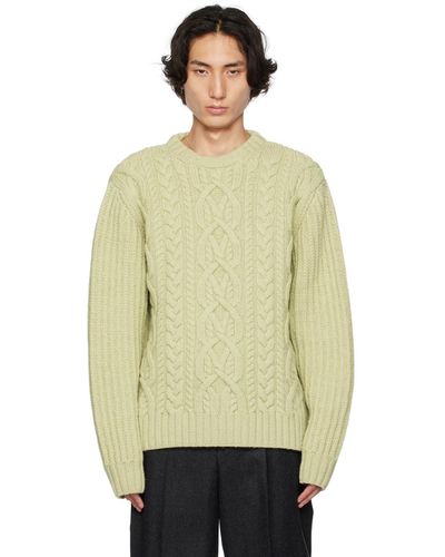 Dries Van Noten Green Crewneck Sweater - Natural