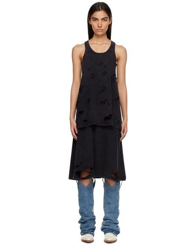 R13 Doubled Up Distressed Midi Dress - Black