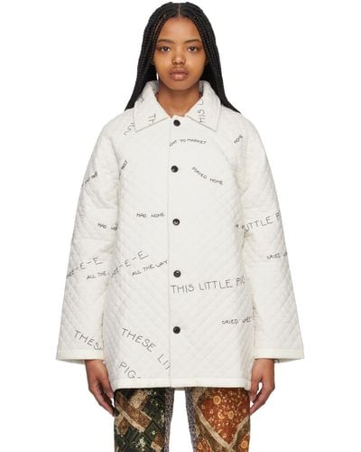 Bode White Quilted Little Pigs Jacket