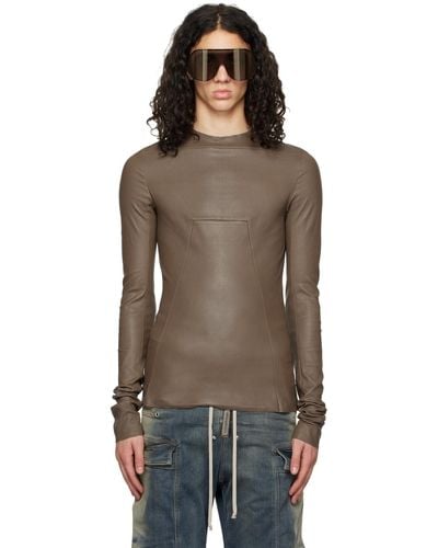 Rick Owens Grey Edfu Leather Long Sleeve T-shirt - Black