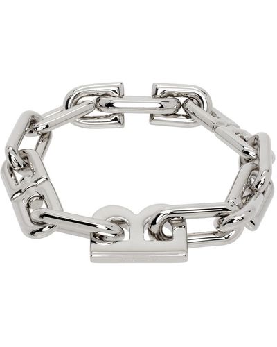 Balenciaga Bracelet-chaînette argenté à ferrure à logo - Métallisé