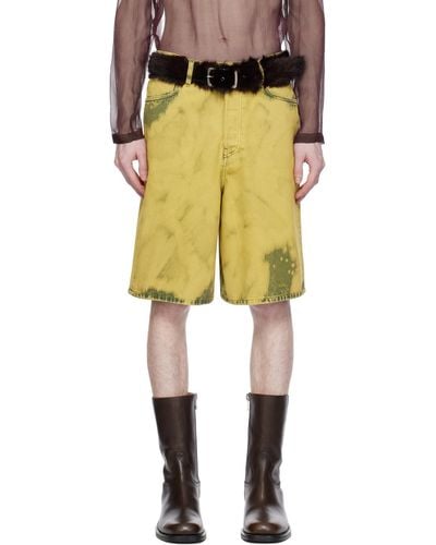 Dries Van Noten Green Garment-dyed Denim Shorts - Yellow
