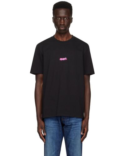 HUGO T-shirt noir à images à logo imprimées