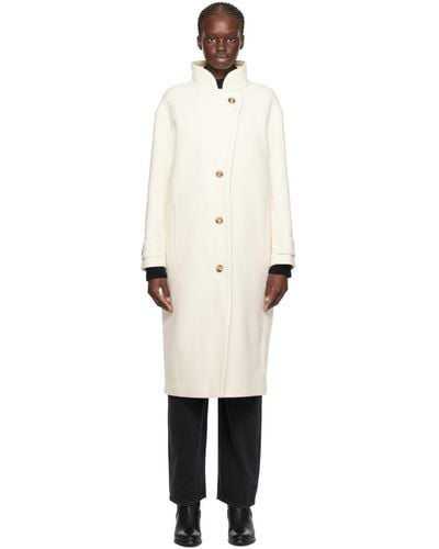 Yves Salomon White Buttoned Coat - Black