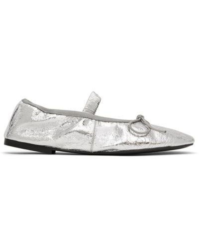 Proenza Schouler Silver Glove Mary Jane Crinkled Metallic Ballerina Flats - Black