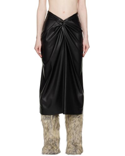 MSGM Black Knotted Faux-leather Midi Skirt