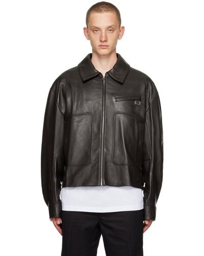 WOOYOUNGMI Brown Hardware Leather Jacket - Black