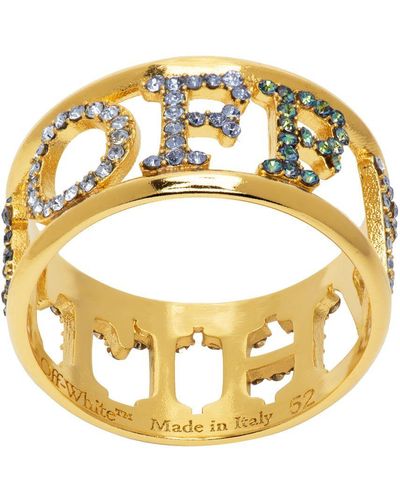 Off-White c/o Virgil Abloh Gold Logo Pavé Ring - Metallic