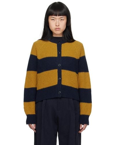 YMC Cardigan foxtail bleu marine et jaune - Orange