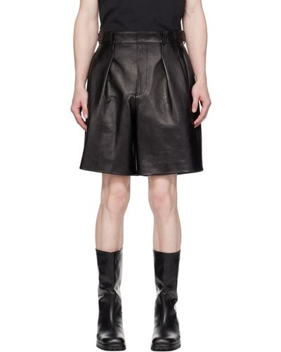 RECTO. Pleated Leather Shorts - Black