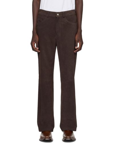 Second/Layer Pantalon brun en cuir à écusson - Noir