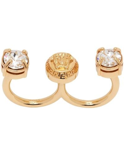 Versace Gold Crystal Medusa Round Cuff Ring - Black