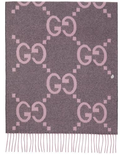 Gucci Écharpe gris et rose en cachemire à logo gg - Multicolore