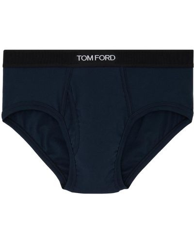 Tom Ford Slip bleu marine à logo en tricot jacquard
