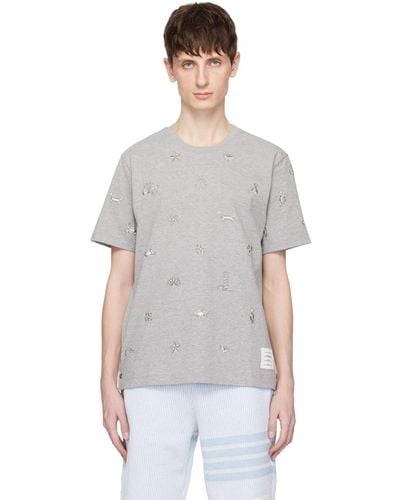 Thom Browne Gray Embroidered T-shirt - Multicolor