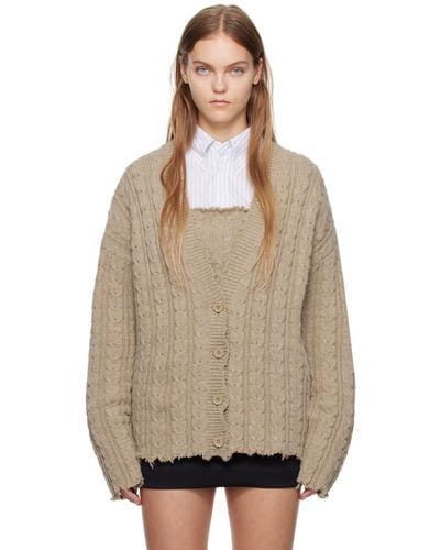 MM6 by Maison Martin Margiela V-neck Cable-knit Cardigan - Natural