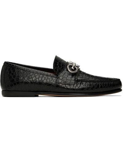 Ferragamo Ferragamo Galileo Croc-embossed Leather Loafer - Black