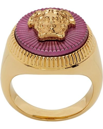 Versace Gold & Pink Medusa Ring - Metallic