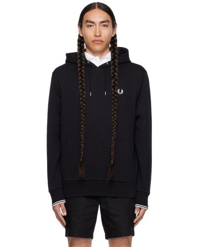 Fred Perry F perry pull à capuche noir à rayures aux poignets