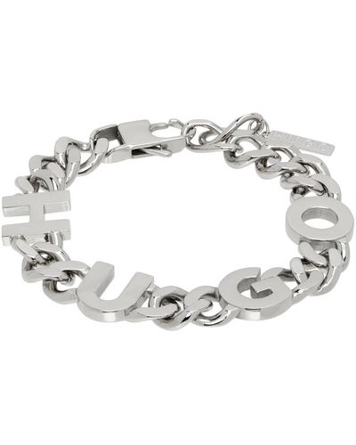 HUGO Silver Curb Chain Bracelet - Black
