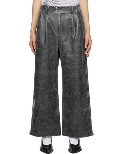 VAQUERA Pantalon gris en cuir à effet usé - Noir