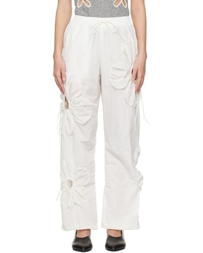 JKim Pantalon de détente blanc à appliqués floraux