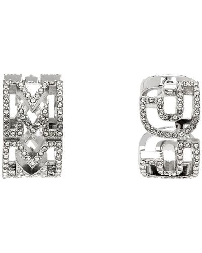 Marc Jacobs Boucles d'oreilles à anneau argentées à monogrammes et à ornements en verre taillé - Noir