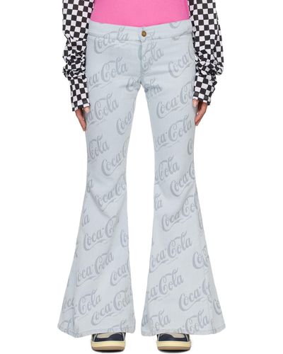 ERL Jean gris à motif à logo en tissu jacquard - coca-cola® - Blanc