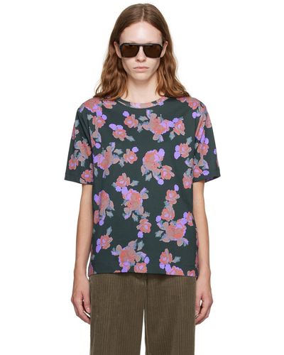 Dries Van Noten T-shirt noir à motif fleuri - Multicolore