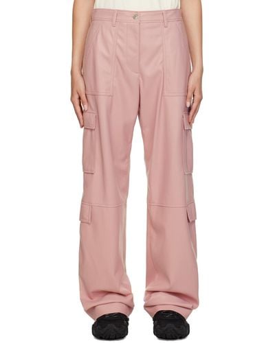 MSGM Pink Cargo Pockets Faux-leather Trousers